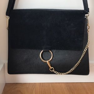 Black Suede and Leather Italian Shoulder Bag